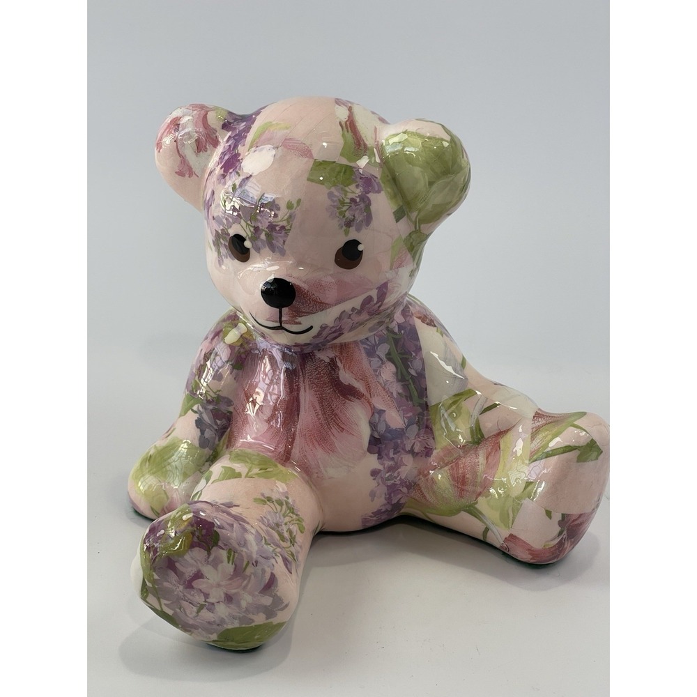 Decoupage Pastel Porcelain 6" Teady Bear Made in Canada By Linda Edgington